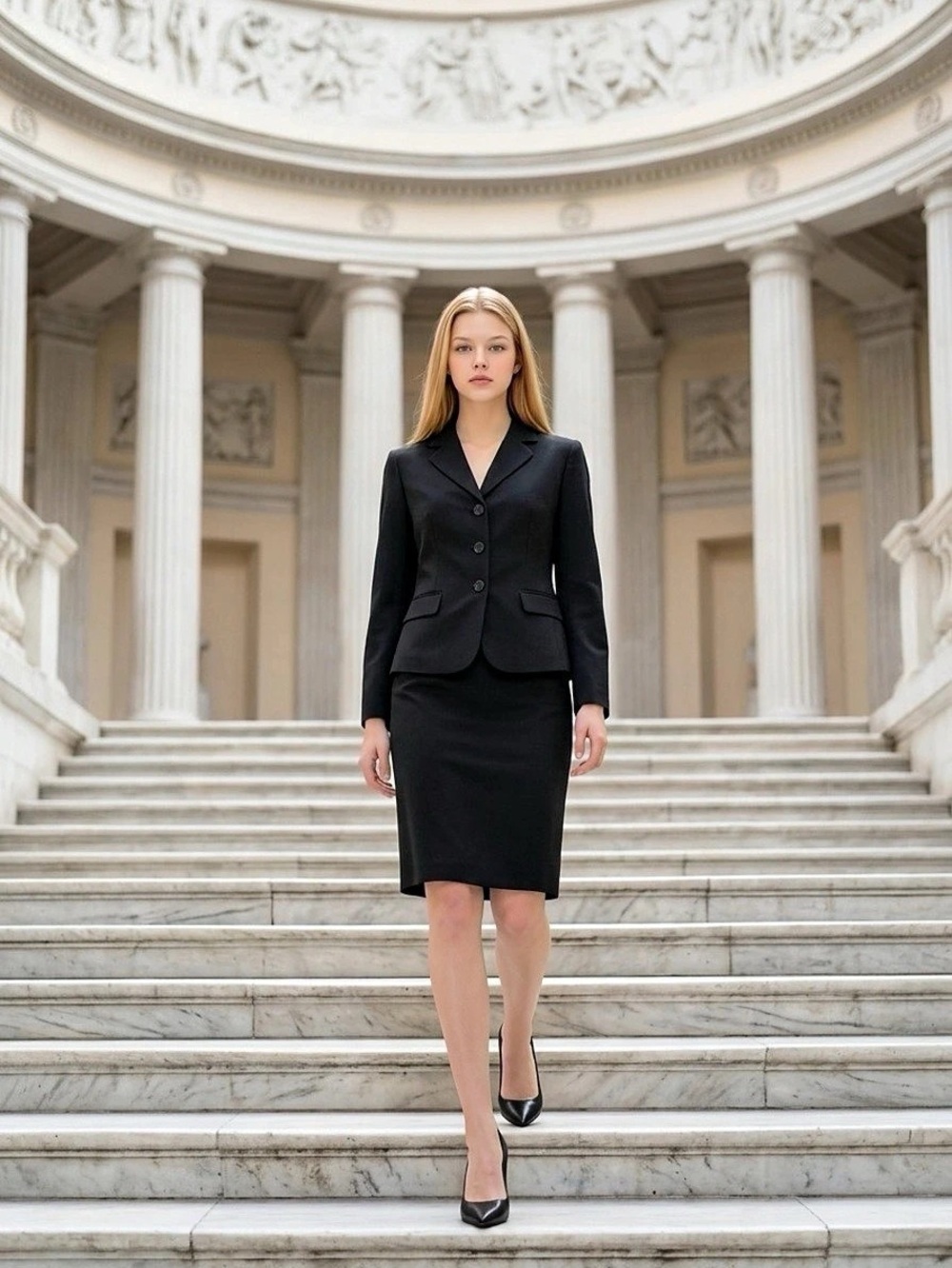Women's Black Pencil Skirt Suit - New